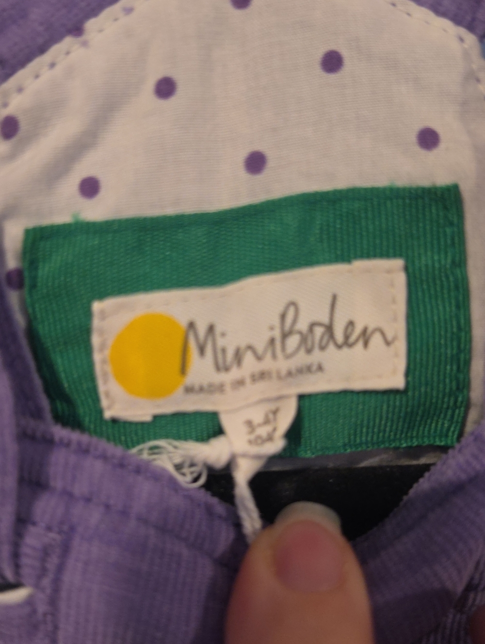 NWT Mini Boden Lavender Corduroy Rainbow Patch Overall Dress - Picture 6 of 11
